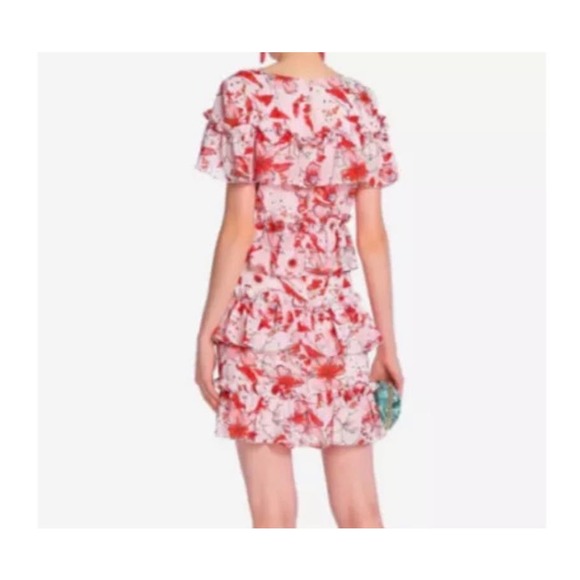 BADGLEY MISCHKA Floral Print Runway Dress SZ 2 Pink Ruffle Tiered Shift Dress - Picture 4 of 11